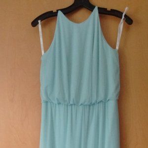 Mint high neck mesh bridesmaid dress